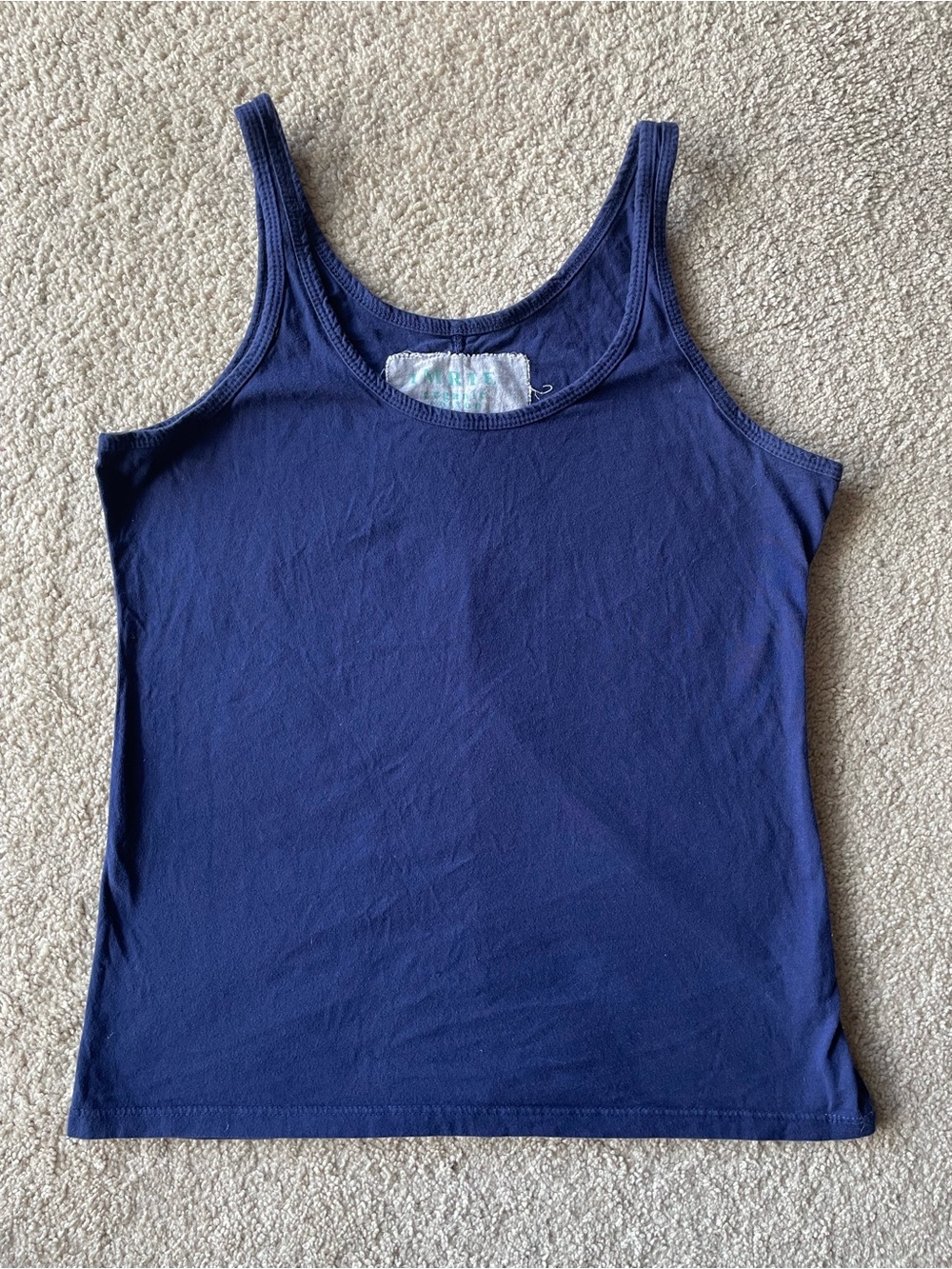 Imrie Organic Cotton Women's Navy Tank Top Classic Scoop Neck Gold Accents Soft